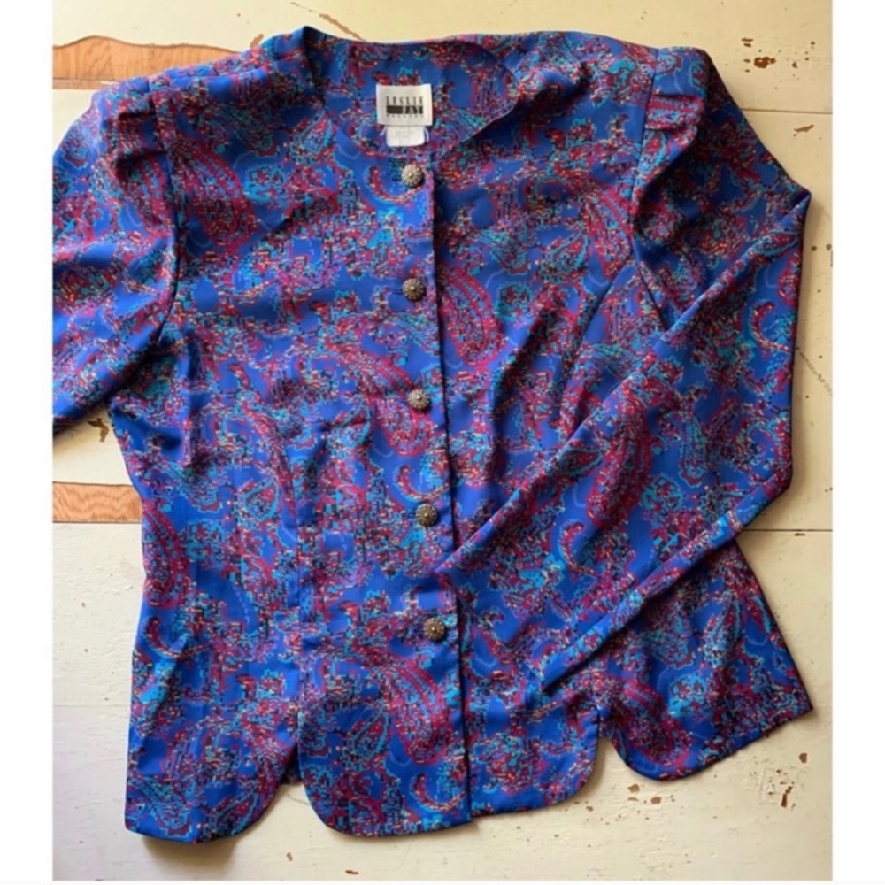 80’s Vintage Leslie Faye pixilated paisley top